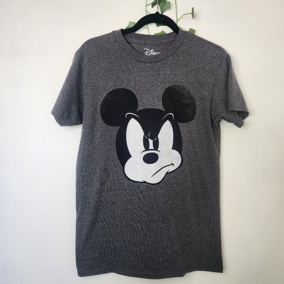 Disney Mad Face Mickey Mouse Grey Tshirt - Picture 1 of 5